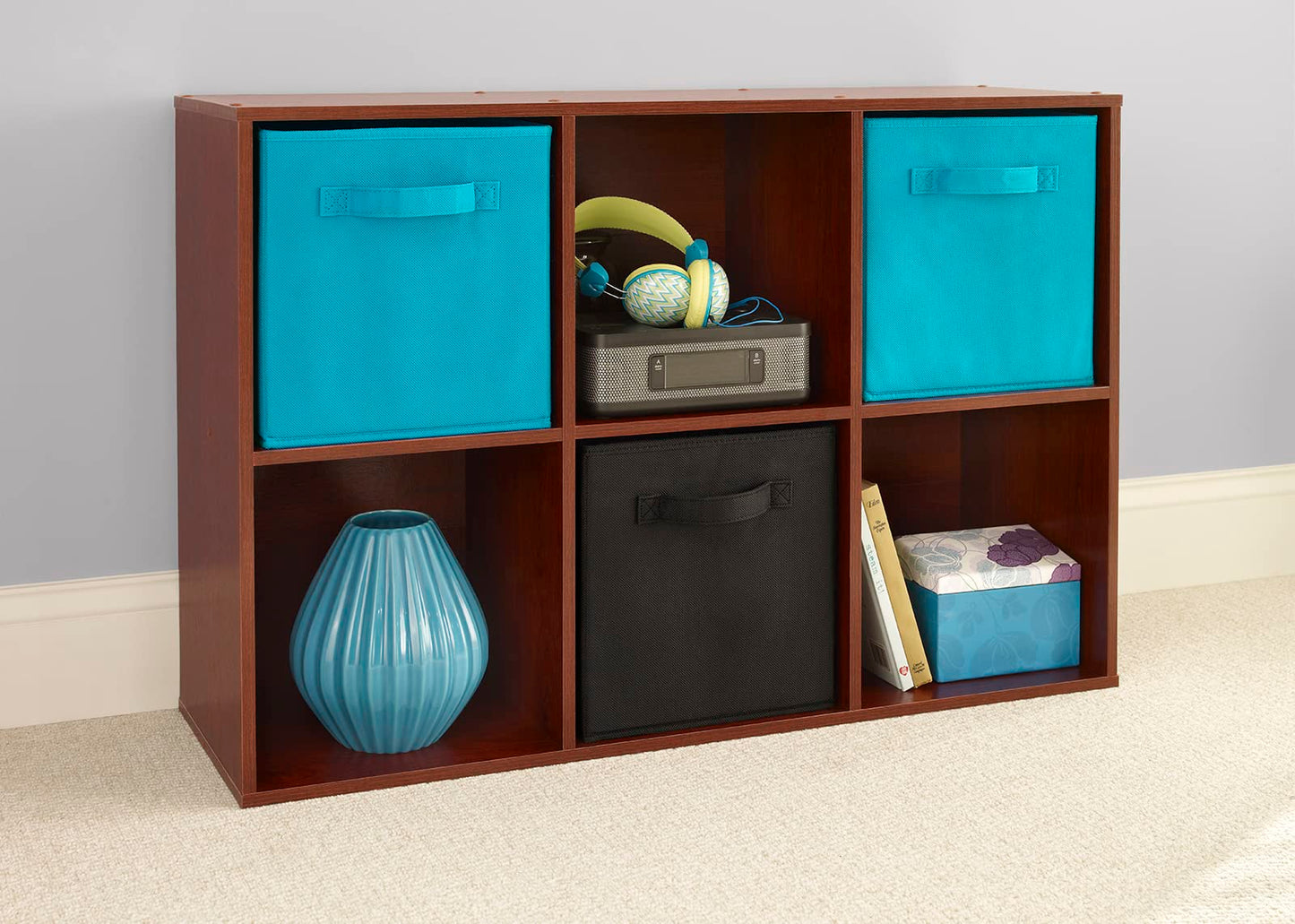 ClosetMaid Cubeicals 6 Cube Storage Shelf Organizer Bookshelf, Stackable, Vertical Or Horizontal, Easy Assembly, Wood, Dark Cherry Finish
