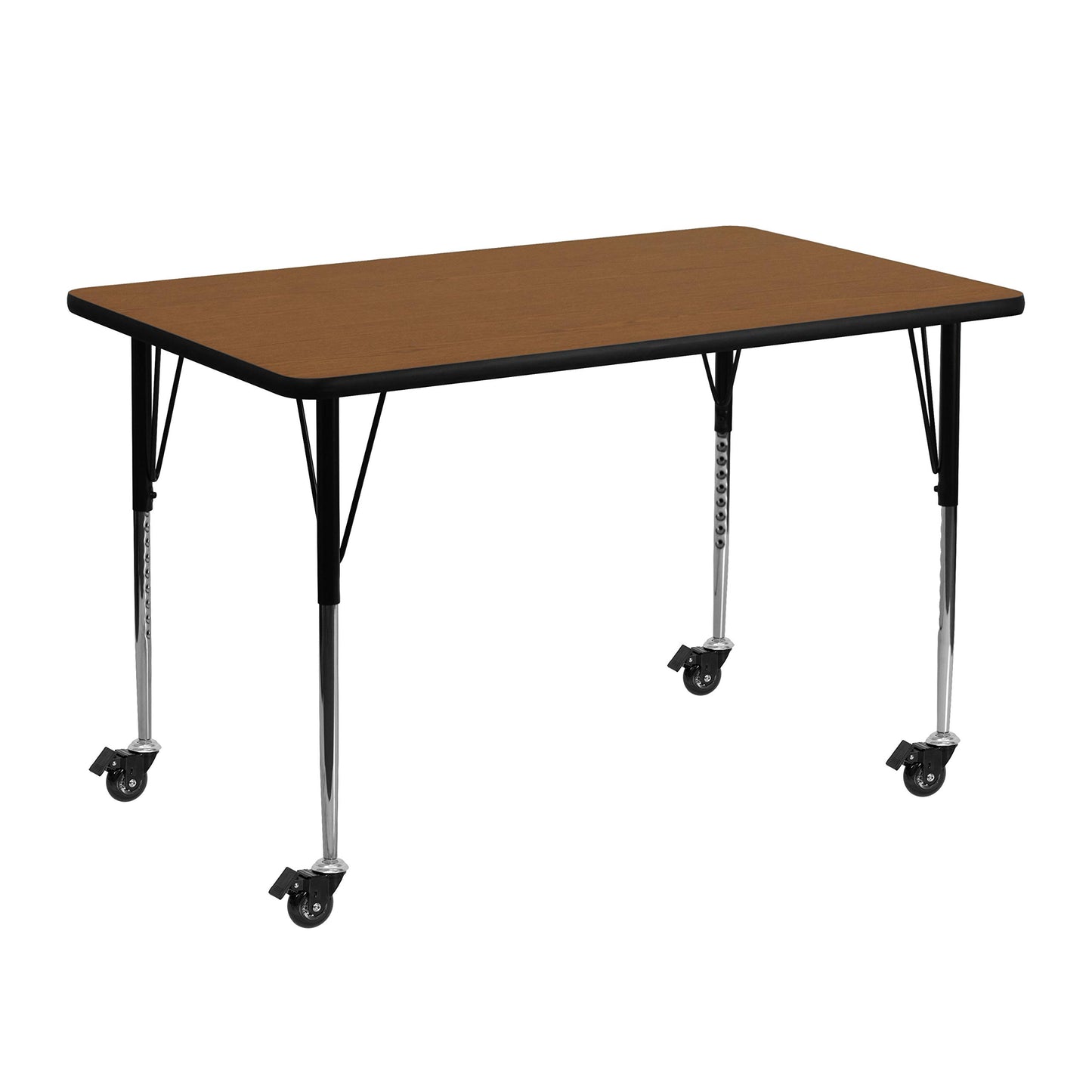 Flash Furniture Mobile 24''W x 48''L Rectangular Oak HP Laminate Activity Table - Standard Height Adjustable Legs