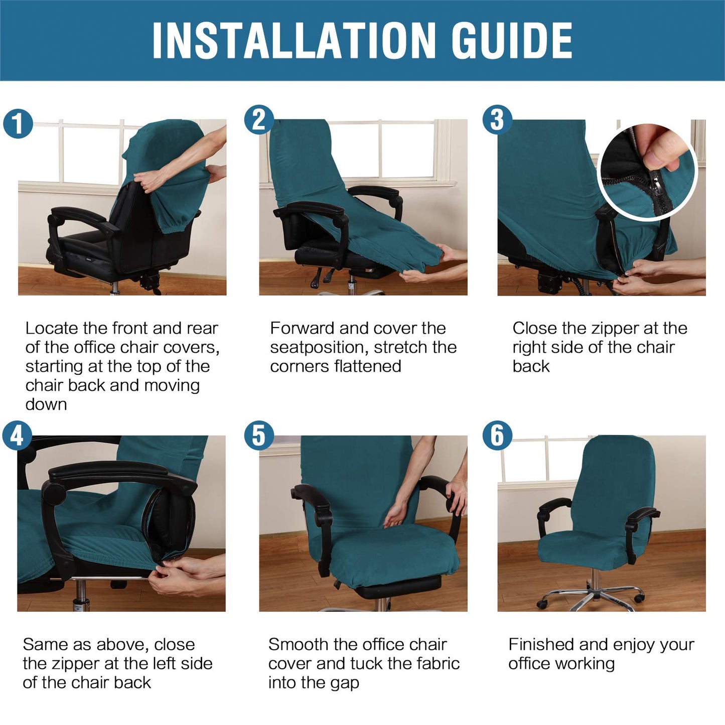 H.VERSAILTEX Velvet Home Office Chair Covers Stretchable Computer Desk Chair Covers Mid - High Back Universal Executive Boss Gaming Chair Covers Removable Machine Washable, Dark Teal