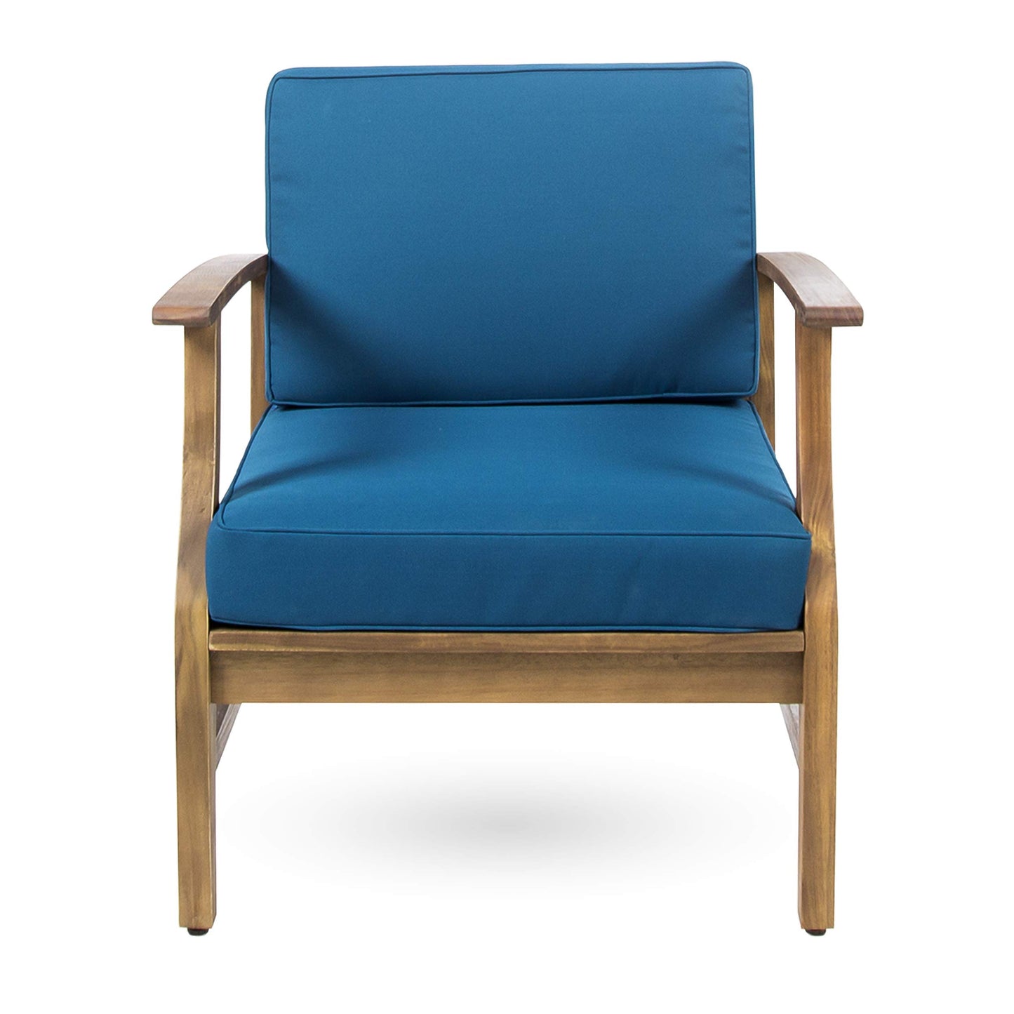 Christopher Knight Home Perla Outdoor Acacia Wood Club Chairs with Water Resistant Cushions (Set of 4), 4-Pcs Set, Teak Finish/Blue