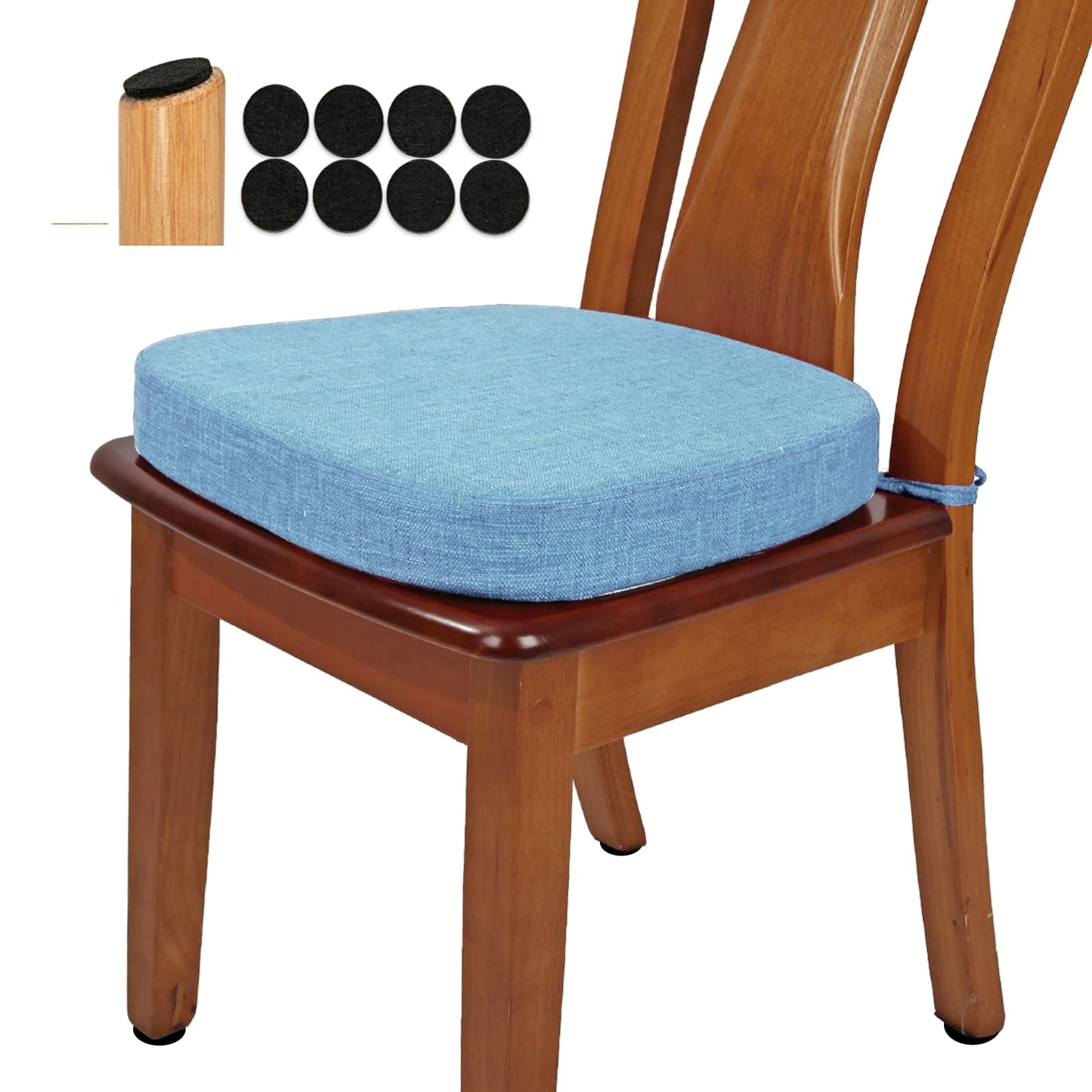 BUYUE Thickened 2.5" Friendly Woven Fabric Dining Chair Cushion, U-Shape High Density Foam Comfortable Chair Pad for Kitchen, Slip Resistant Indoor Seat Cushion (1 Piece, Light Blue)