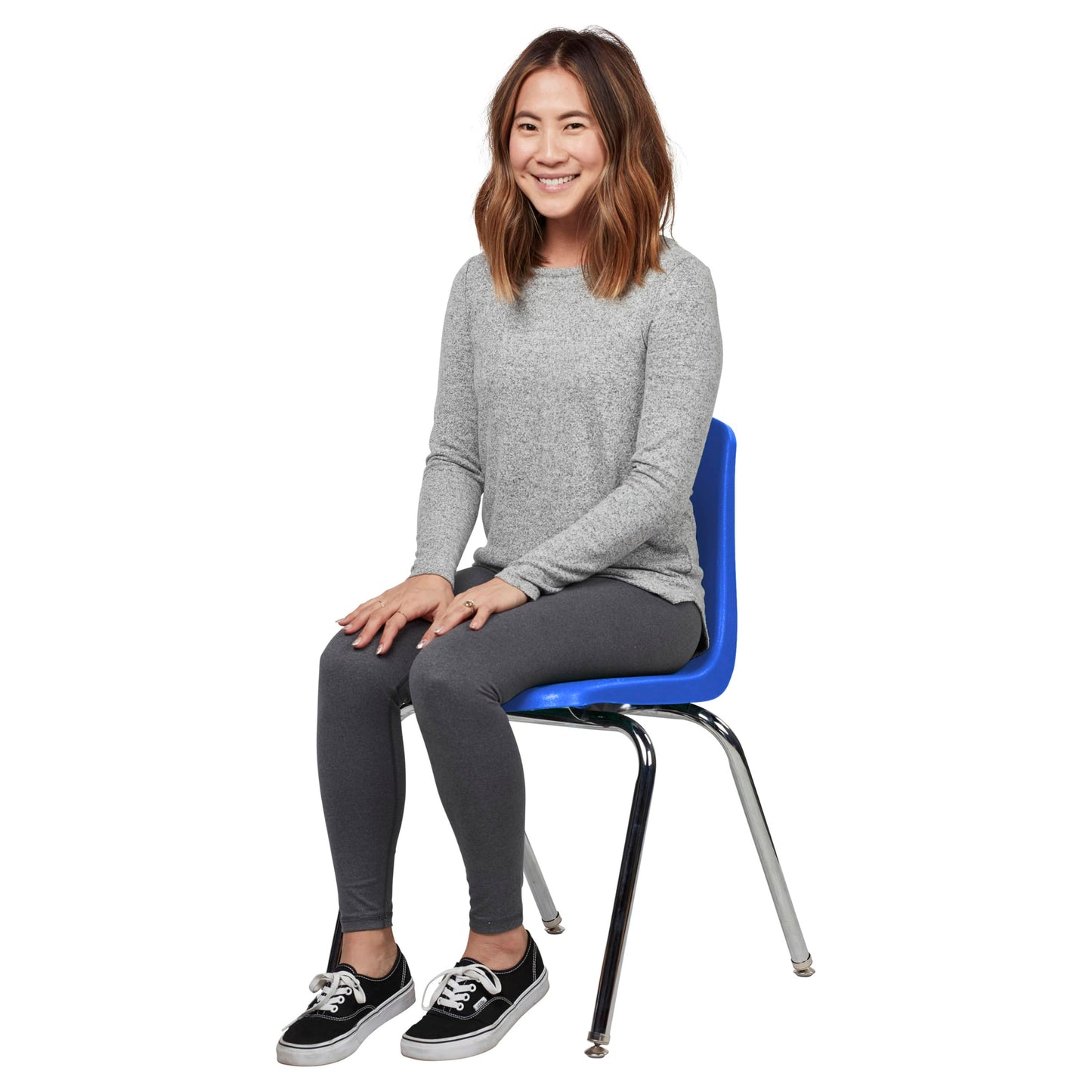 FDP 18" School Stack Chair, Stacking Student Seat with Chromed Steel Legs and Nylon Swivel Glides For In-Home Learning, Classroom or Office - Blue (5-Pack), 10371-BL