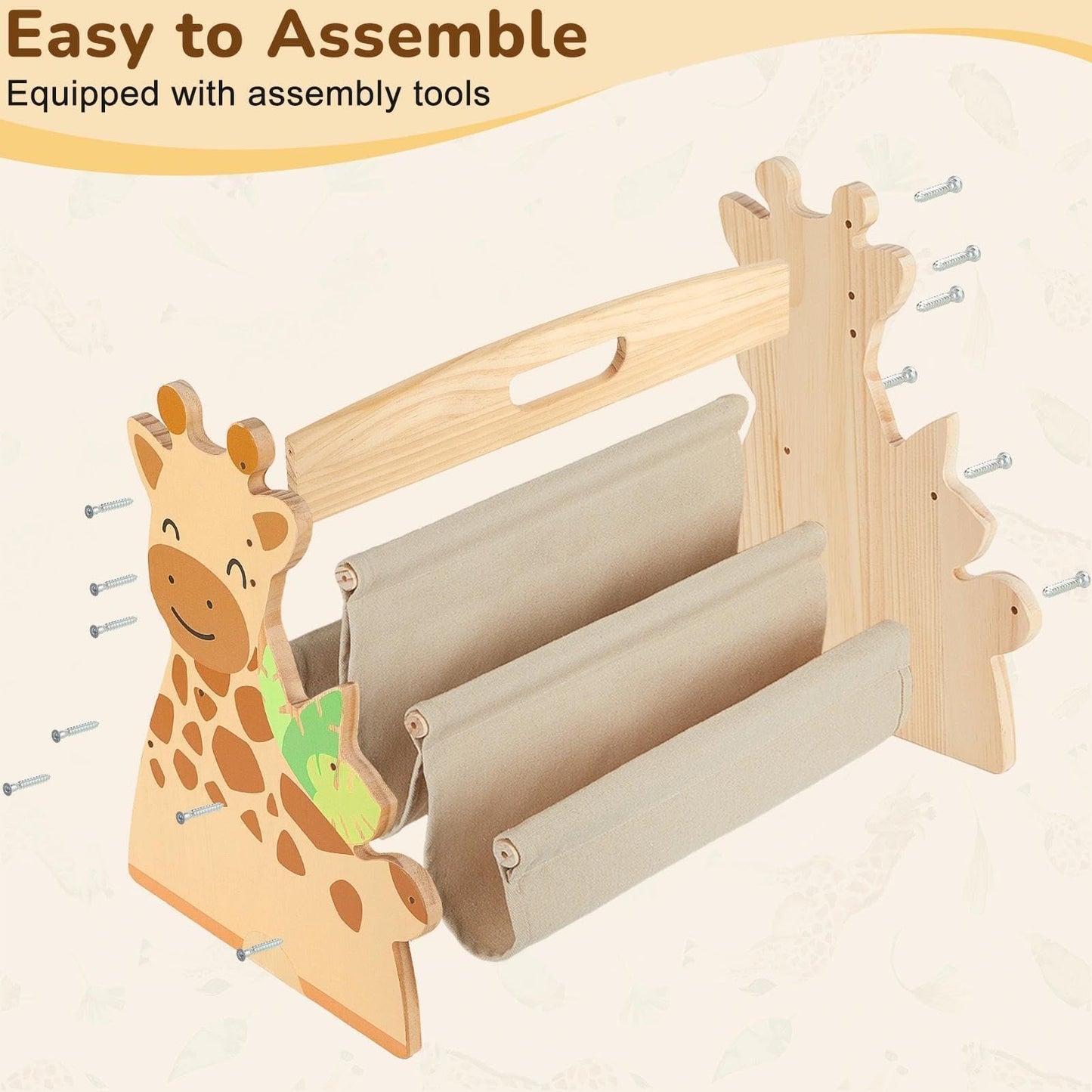 SheSeek Toddler Bookshelf Double-Sided with 4 Tier Deep Sleeves Kids Wooden Montessori Book Rack for Baby Nursery Room, Playroom, Classroom or Bedroom Bookcase Storage Organizer, Light Wood Giraffe