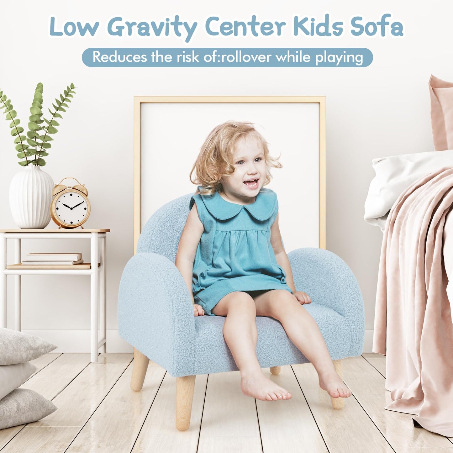 INFANS Kids Sofa, Toddler Armchair with Solid Wooden Frame Anti-Tipping Design Plush Fabric, Upholstered Children Chair for Kindergarten Playroom Preschool, Gift for Boys Girls, Toddler Couch