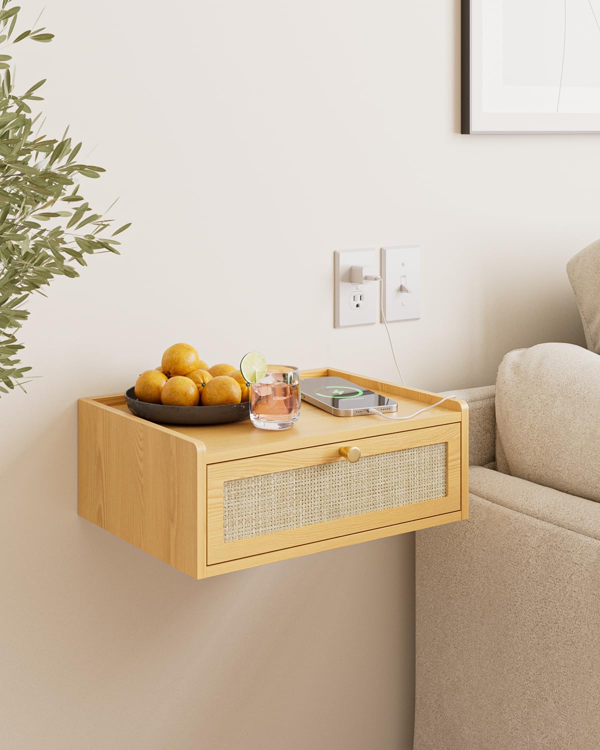 AEPOALUA Floating Nightstand,Wall Mounted Night Stand with Drawer,Small Floating Shelves,Floating Wood Bedside Table for Bedroom、Living Room、Bathroom