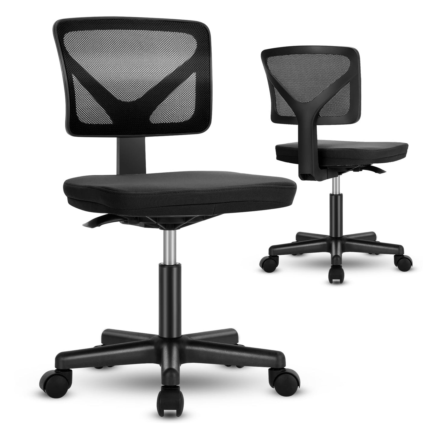DUMOS Armless Desk Chairs Set of 2, Ergonomic Adjustable Home Office Swivel Rolling Task Chair No Arms, Comfy Mesh Mid Back Computer Work Vanity Desk Chiars with Wheels for Small Spaces, Black