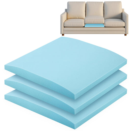 moonoom 22"x22" Couch Cushion Support, Blue Sofa Cushion Sagging Repair, Curved High Density Foam Replacement for Furniture Sagging Seat Sectional Loveseat Chair (3 Pcs)