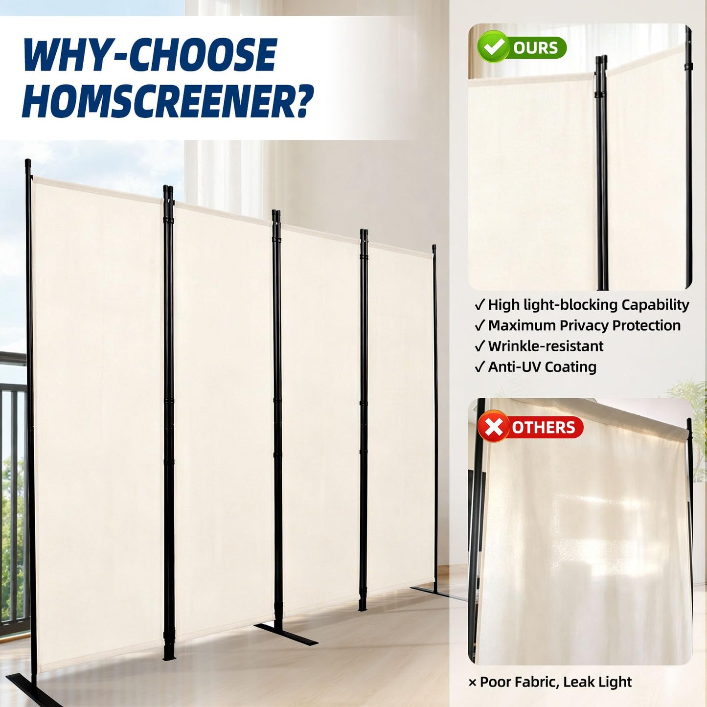 Room Divider and Folding Privacy Screens, 4 Panel 88in Wide Room Divider Wall Screen for Room Separtition, Partition Room Dividers Fabric Panel Wall Dividers for Office, Bedroom, Studio Dorm, Beige