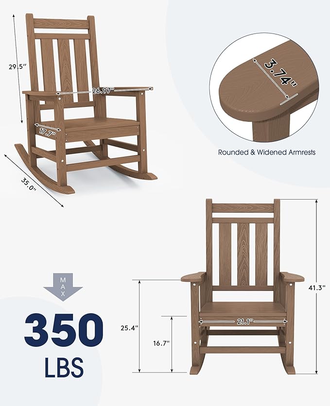 KINGYES Oversized Outdoor Rocking Chair Set of 2, All-Weather Patio Rocking