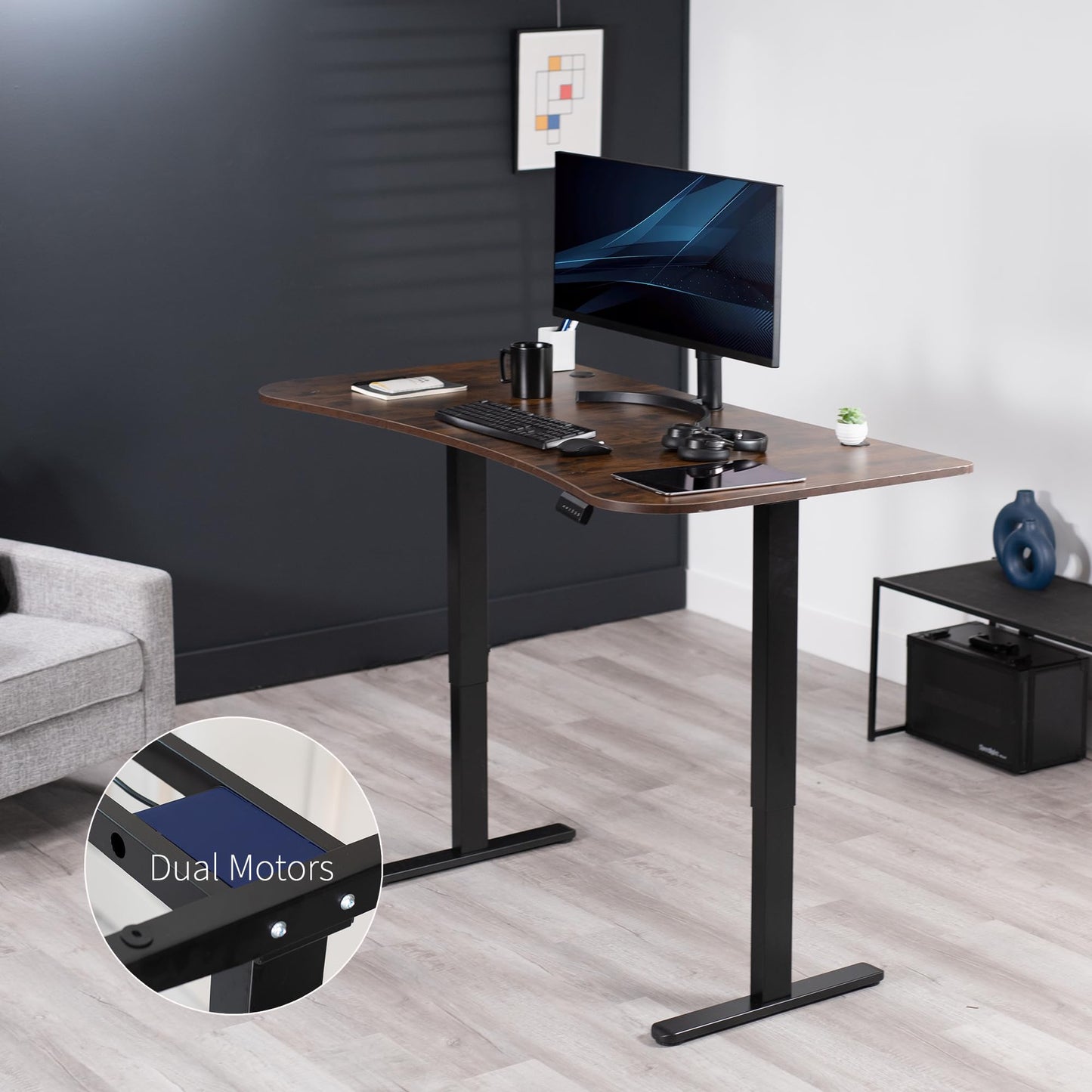VIVO Electric 63 x 32 in Rustic Dual Motor Standing Desk, Memory Height Adjustment, E2B Series, Vintage Brown Top Black Frame, DESK-KIT-E2B1N