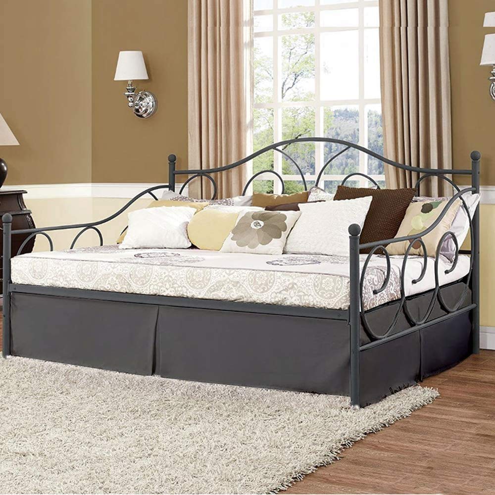 Pleated Bed Skirt with Split Corners for Daybeds - Three Side Coverage - Made with Brushed Microfiber, (Twin Size, Dark Grey Solid)/18 Inch Drop