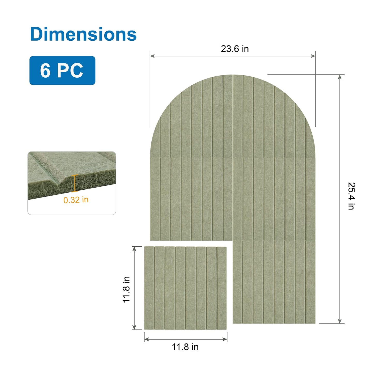 Large Arched Felt Bulletin Board, Sized 36" x 24" for Office & Wall Decor – 6 Customizable Adhesive Tiles with Pins are Perfect to Display Your Photos (Sage Green)