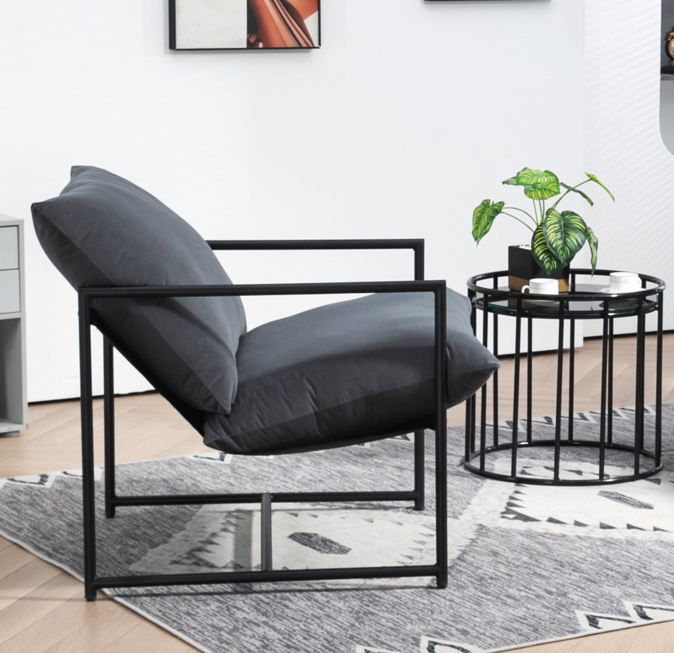 Container Furniture Direct Serenity Accent, Modern Velvet Arm Chair with Reclined Seat, Sleek Design, Durable Metal Frame, Soft Upholstery and Plush Comfort for Stylish Living Room, Grey