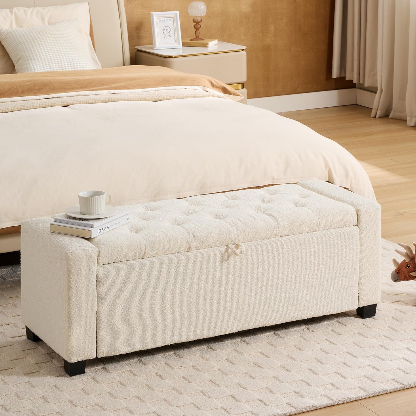 2BYF 43 Inch Storage Ottoman Bench, Bench for Bedroom End of Bed, Ottoman with Storage for Living Room and Entryway (Boucle Cream)