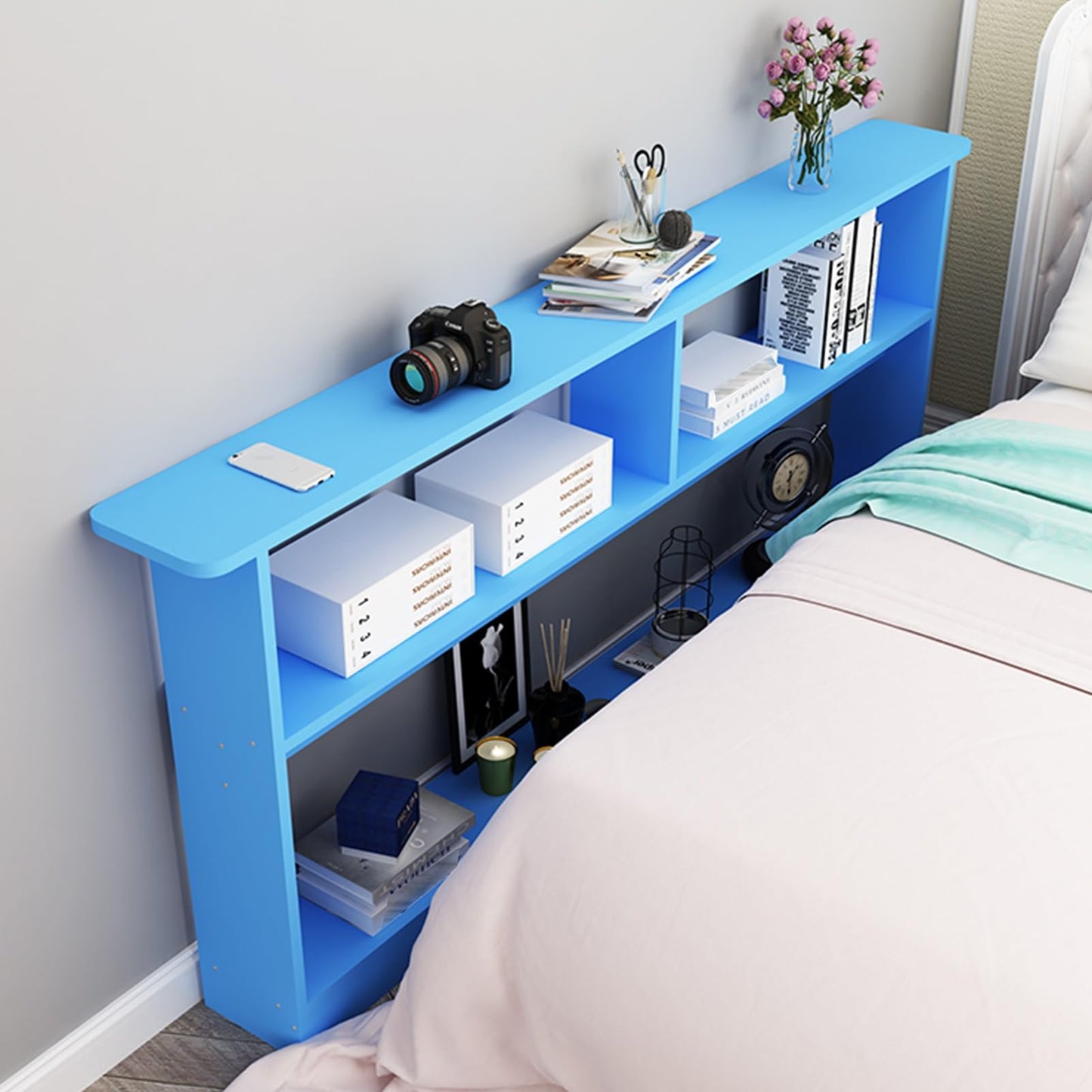 Sofa Tables Modern Console Table Semi Circular Design Rectangular Base Wall Accent Small Spaces Side,Wooden Sofa Back Console Table with 3 Layer Narrow Design for Small Spaces Blue (47.2x3.9