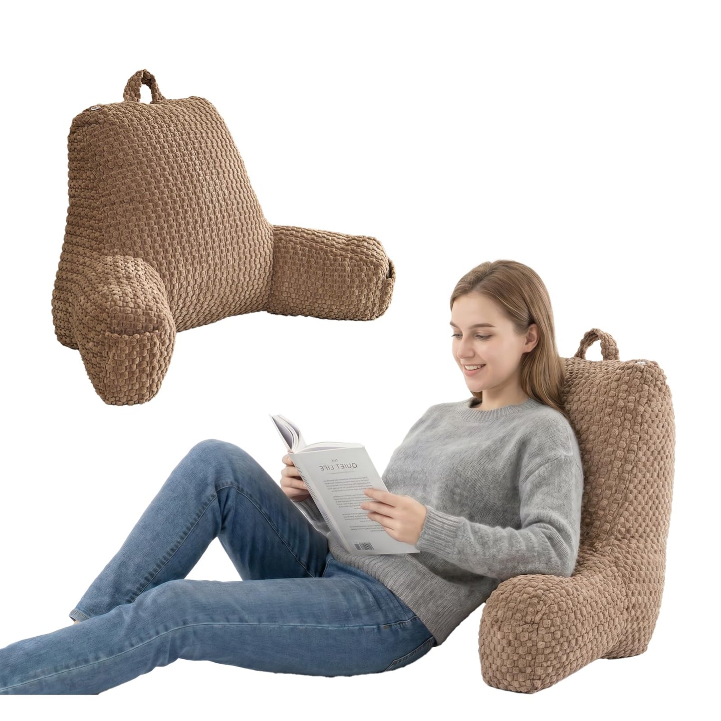 19" Back Support Pillow for Dorm Room Essentials,Khaki Corduroy,Large