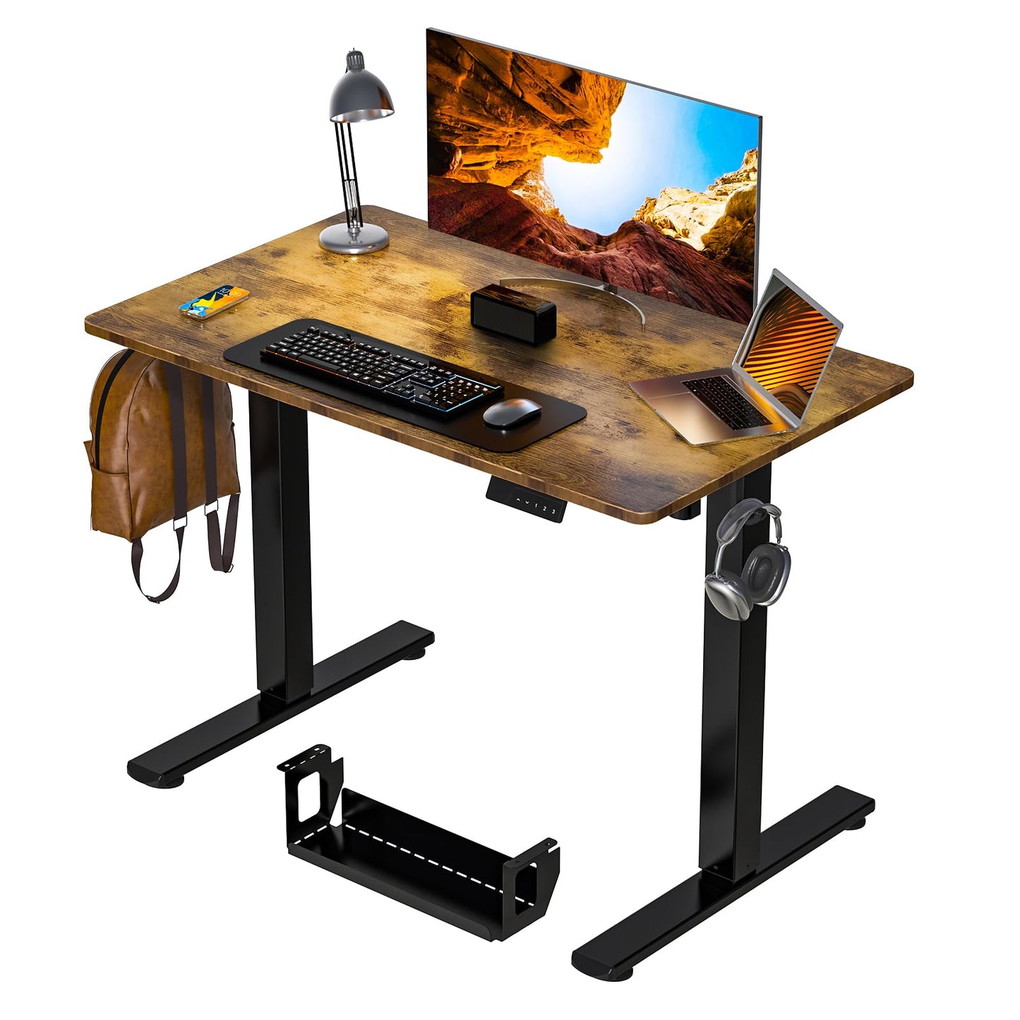 Kingant Standing Desk Height Adjustable Small Electric Stand Up Desks [40 x 20 Inch] - Ergonomic Sit Stand Desk Rising Desks for Home Office Computer Desk Stand Desk Workstation with Cable Management