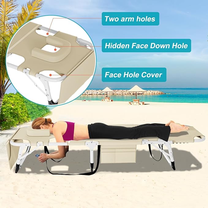ABORON Oversized Folding Sun Tanning Chair, 3 in 1 5-Position Adjustable