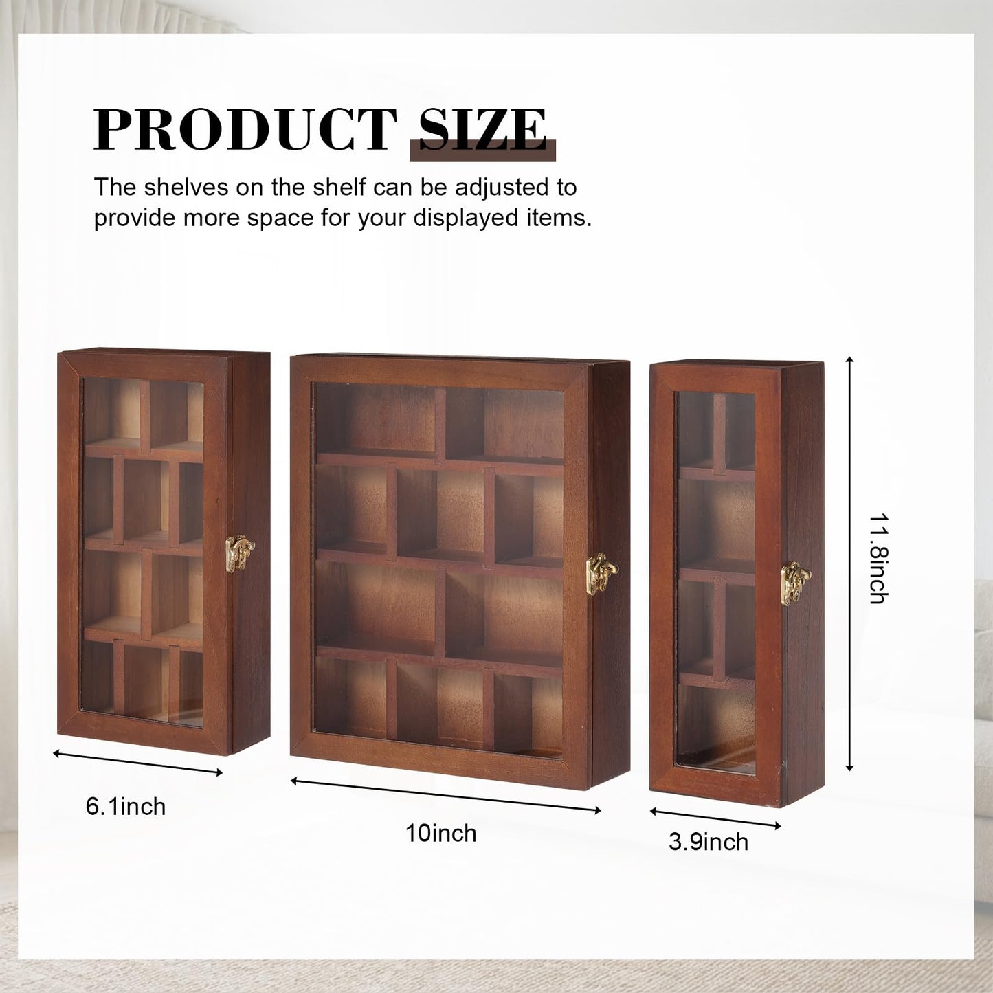 DoubleFill Wooden Trinket Display Shelf Shadow Box with Shelves Large Wall Mounted Display Storage Mini Figures Curio Trinket Medals Crafts Collections(Brown)