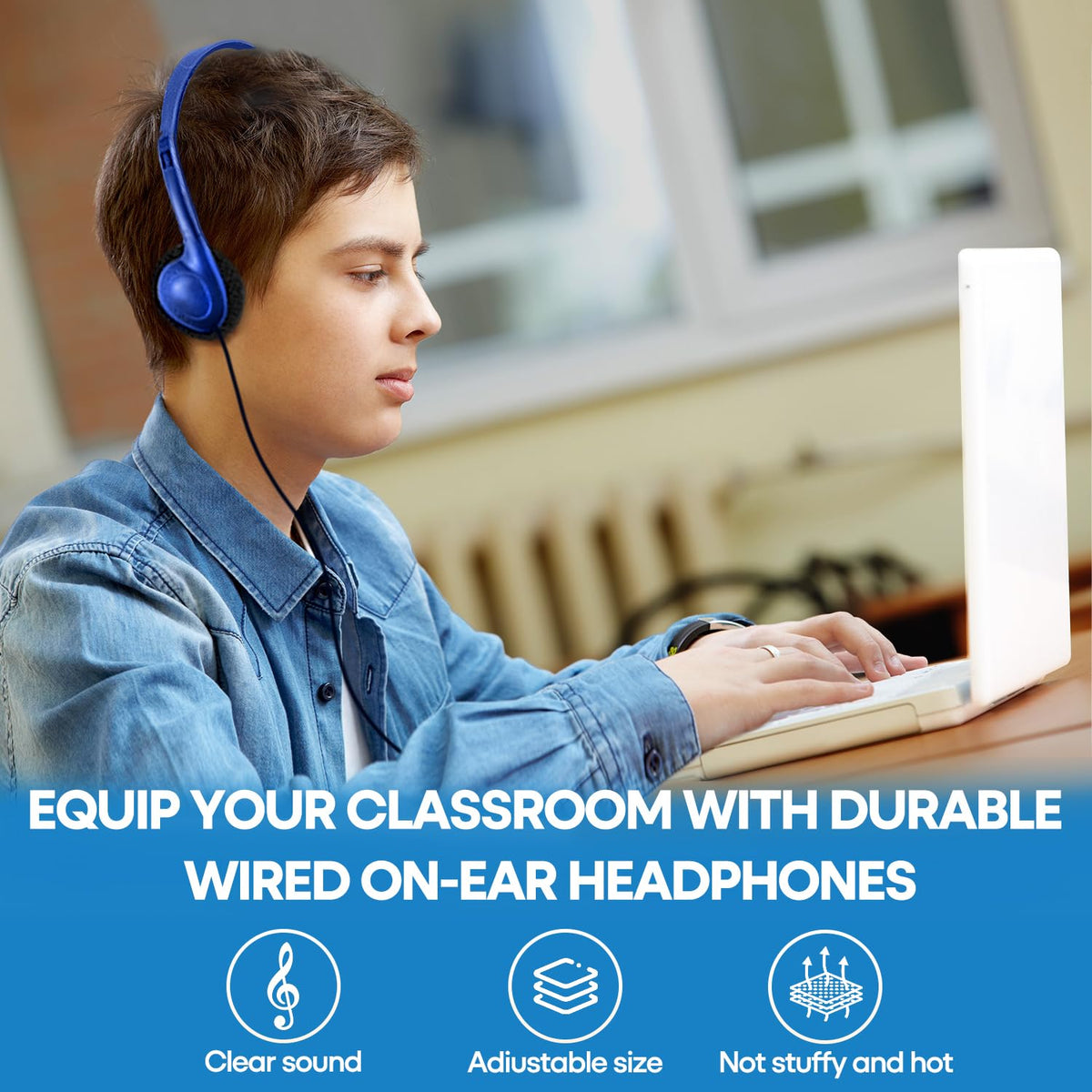 CN-Outlet 50 Pack Classroom Headphones Bulk for Kids School Class Set Headphones for Students Teens Toddler Children and Adults, Wholesale 3.5mm Pulg Wired Earphones-Upgrade (Dark Blue, 50 Pack)