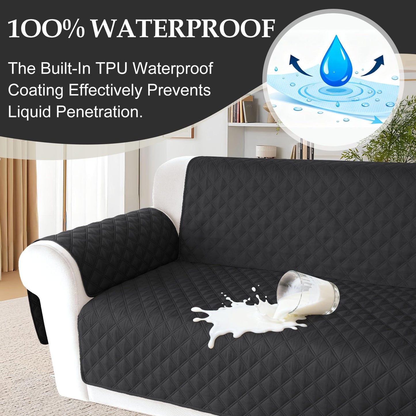 HDCAXKJ Waterproof Sectional Couch Cover L Shaped Sofa Covers Washable Corner Sectional Slipcovers Dog Pet Proof U Shape Furniture Protector with Upgraded Anti Slip Strips (X-Large, Charcoal Black)