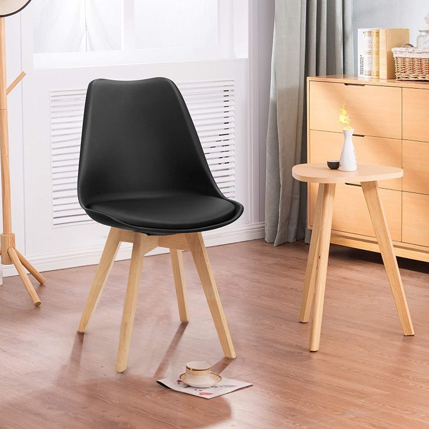Hysache 4PCS Modern Dining Chairs, High Backrest Armless Chair with Padded Seat & Solid Wood Legs, Mid Century Upholstered Side Chairs for Dining Room, Living Room, Kitchen (Black) (HW67271)