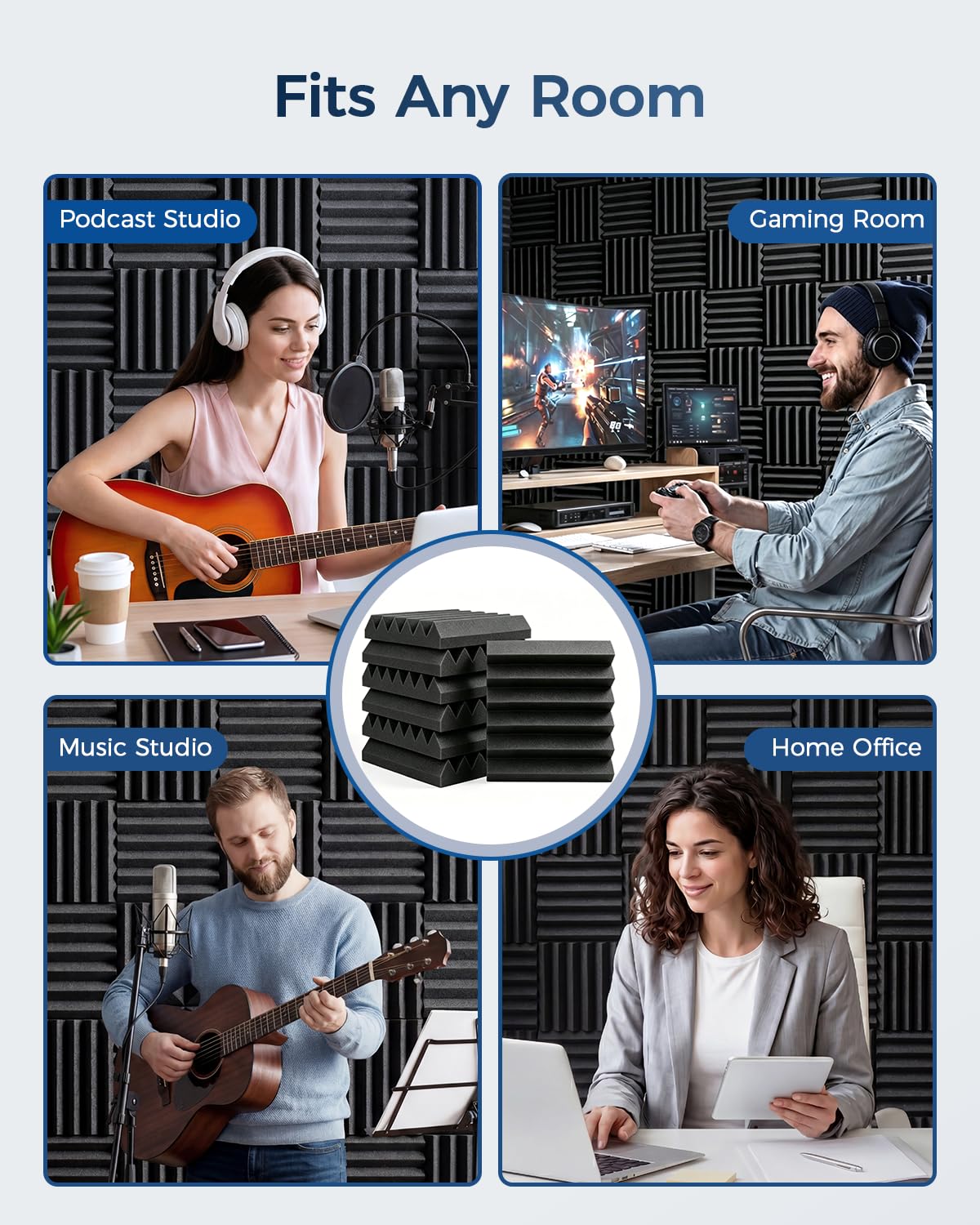 GUERRI 12 Pack Acoustic Foam Panels 12" x 12" x 3.2" Wedges Design Sound Proof Foam Panels High Density Sound Absorbing Foam Echo Reduction for Wall, Home Studio, Recording & Gaming