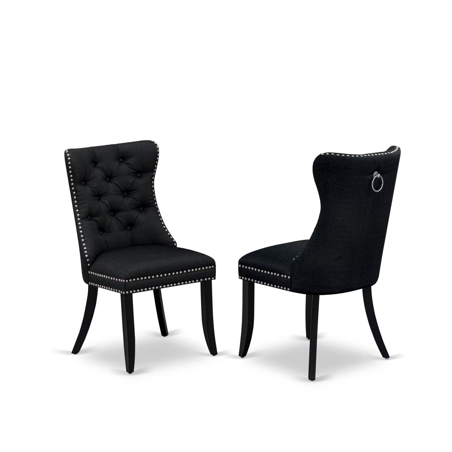 East West Furniture DAP6L24 Dallas Parson Kitchen Chairs - Button Tufted Nailhead Black Linen Fabric Upholstered Dining Chairs, Set of 2, Wirebrushed Black