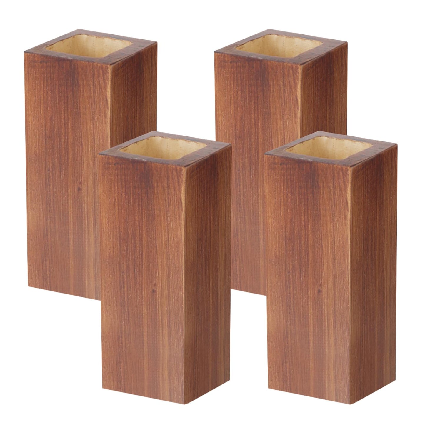 Tsnamay Retro Red Cuboid Pine Wooden Square Holes Risers, Heavy Duty Wood Riser Enhancer Fit Inner Hole 1.97" Increase Height 5.91" for Dining Bench Legs, Chest of Drawers and Plant Pots 4Pcs
