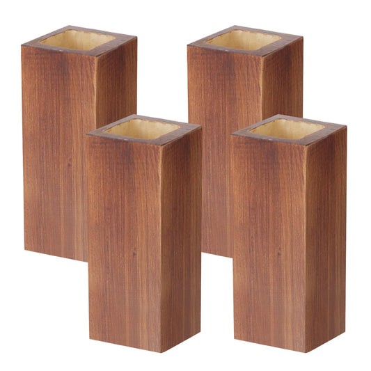 Tsnamay Retro Red Cuboid Pine Wooden Square Holes Risers, Heavy Duty Wood Riser Enhancer Fit Inner Hole 1.97" Increase Height 5.91" for Dining Bench Legs, Chest of Drawers and Plant Pots 4Pcs