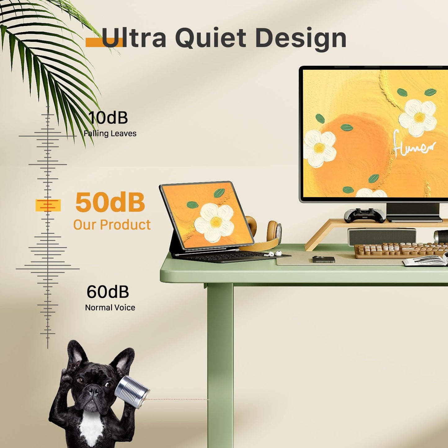 JOY worker Small Electric Standing Desk, 35" x 20" Whole Piece Height Adjustable Desk with Memory Controller, Green Sit to Stand Workstation for Home Office
