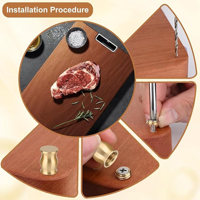 Brass Cutting Board Feet, Including Stainless Steel Screws, Silicone Nonslip