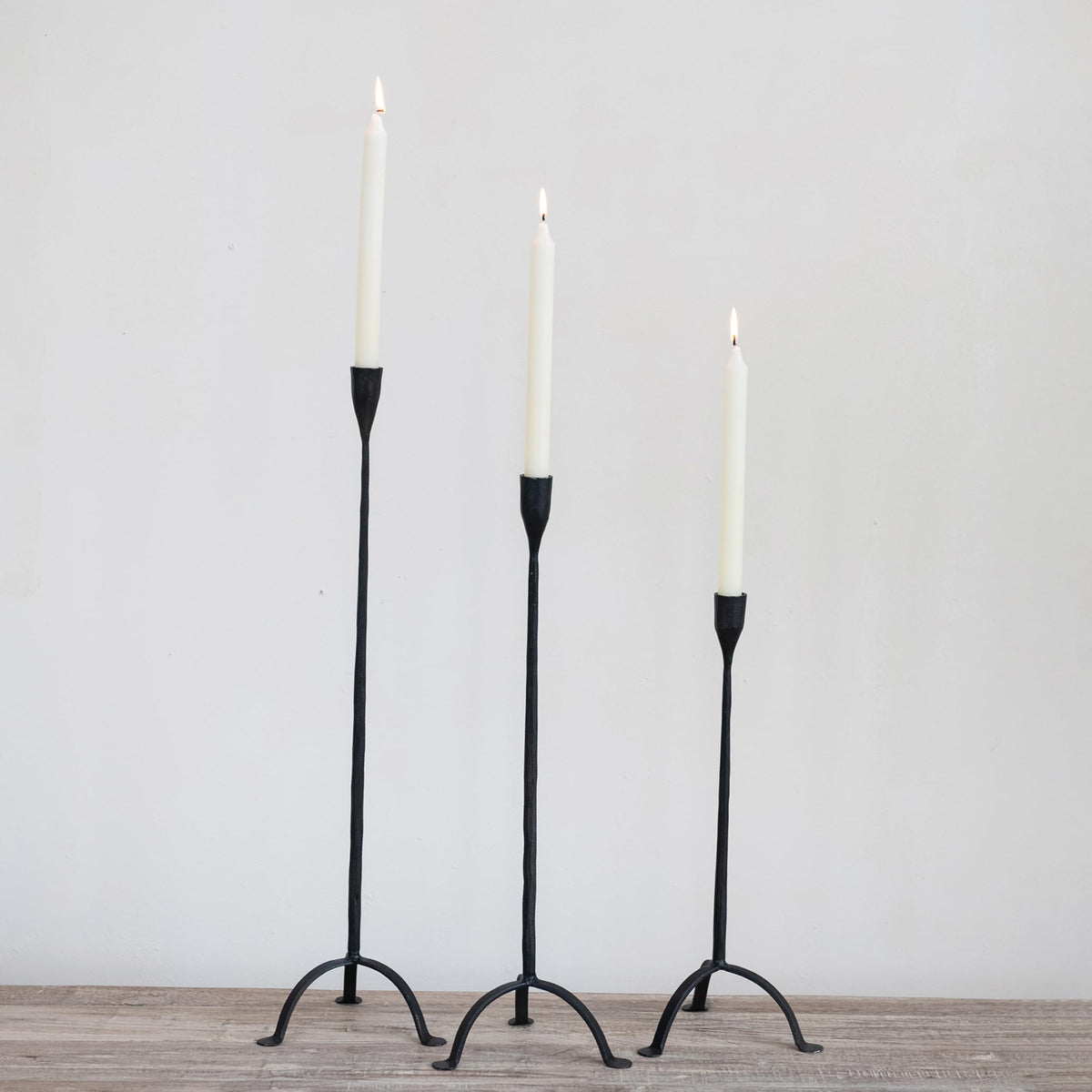 Creative Co-Op 24" H Hand-Forged Cast Metal Footed Taper Holder, Black