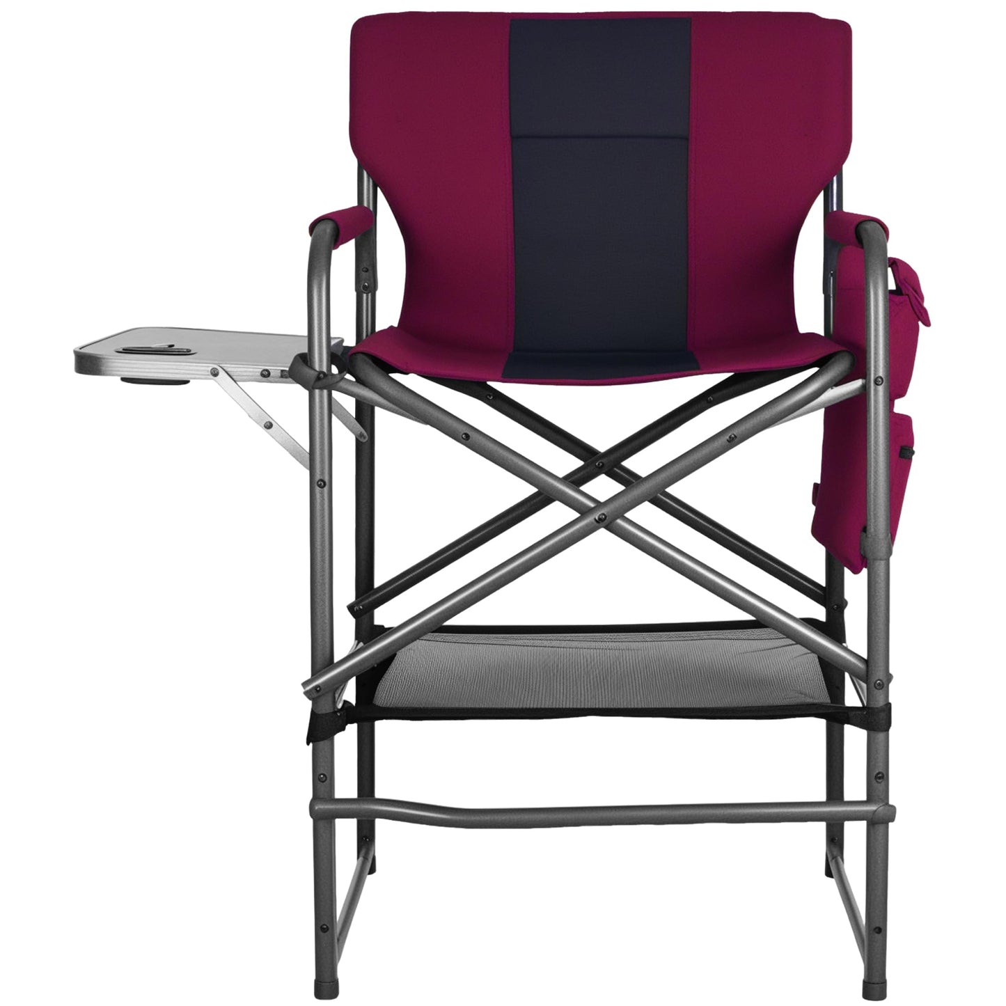 Foristrail 30" Bar Height Director Chair - 400lbs Heavy Duty with Detachable Footrest & Side Table, Portable Foldable Chair for Makeup Artists/Outdoor Events (Wine Red)