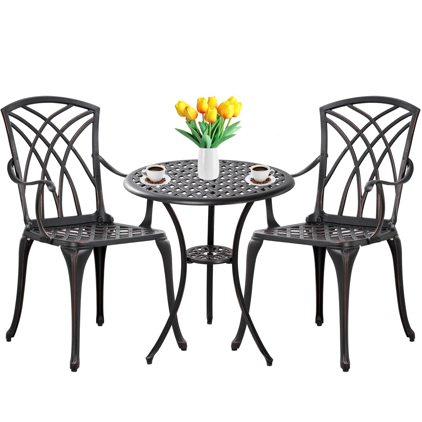 Withniture 3 Piece Patio Bistro Set Outdoor Bistro Table Set Anti Rust Bistro Table and Chairs w/Umbrella Hole, Durable Patio Set for Porch, Balcony