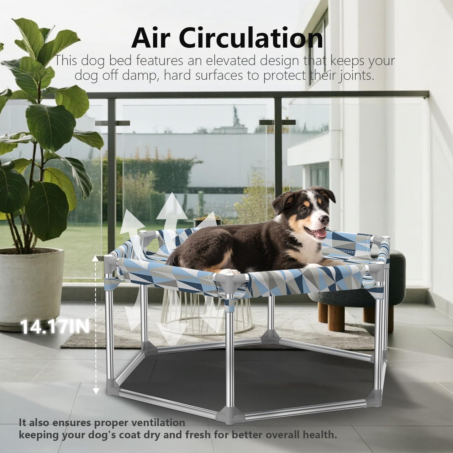Elevated Dog Bed with Full Guardrail, Raised Dog Sofa Beds, Hexagonal Sleeping Puppy Bed，Cooling Outdoor Pet Cot with Breathable Cotton Fabric (Small, Hexagon)
