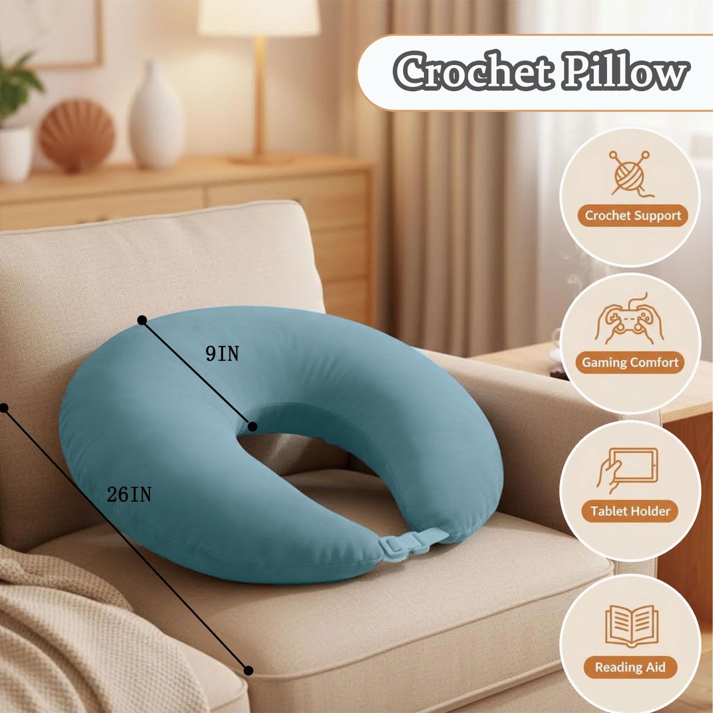 Foxeeey Crochet Pillow for Lap Support, with Arm & Elbow Support U-Shaped Gaming Pillow for Working, Reading, Laptop and Crocheting (Green)