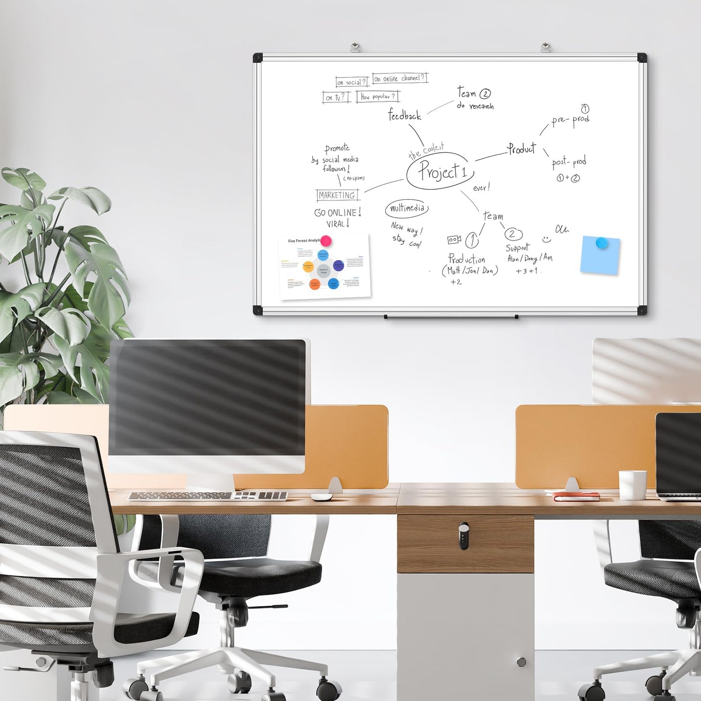 WALGLASS Double Sided White Board Dry Erase, 36''x24'' Magnetic Whiteboard for Wall with Aluminum Frame, Hanging Wall Mount Board for Home Office School Kitchen