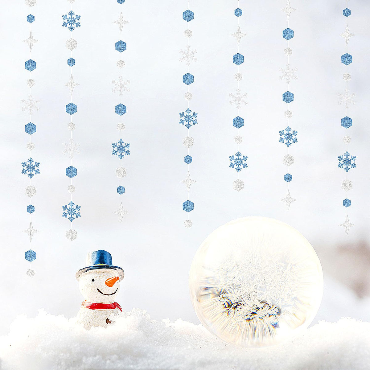 Snowflake-Snow Silver-Blue Christmas Party-Decorations Streamers - 52Ft White Winter Wonderland Frozen Hanging Paper Garland Banner,Birthday Wedding Baby Bridal Shower New Year Supplies Decor Hugtmr