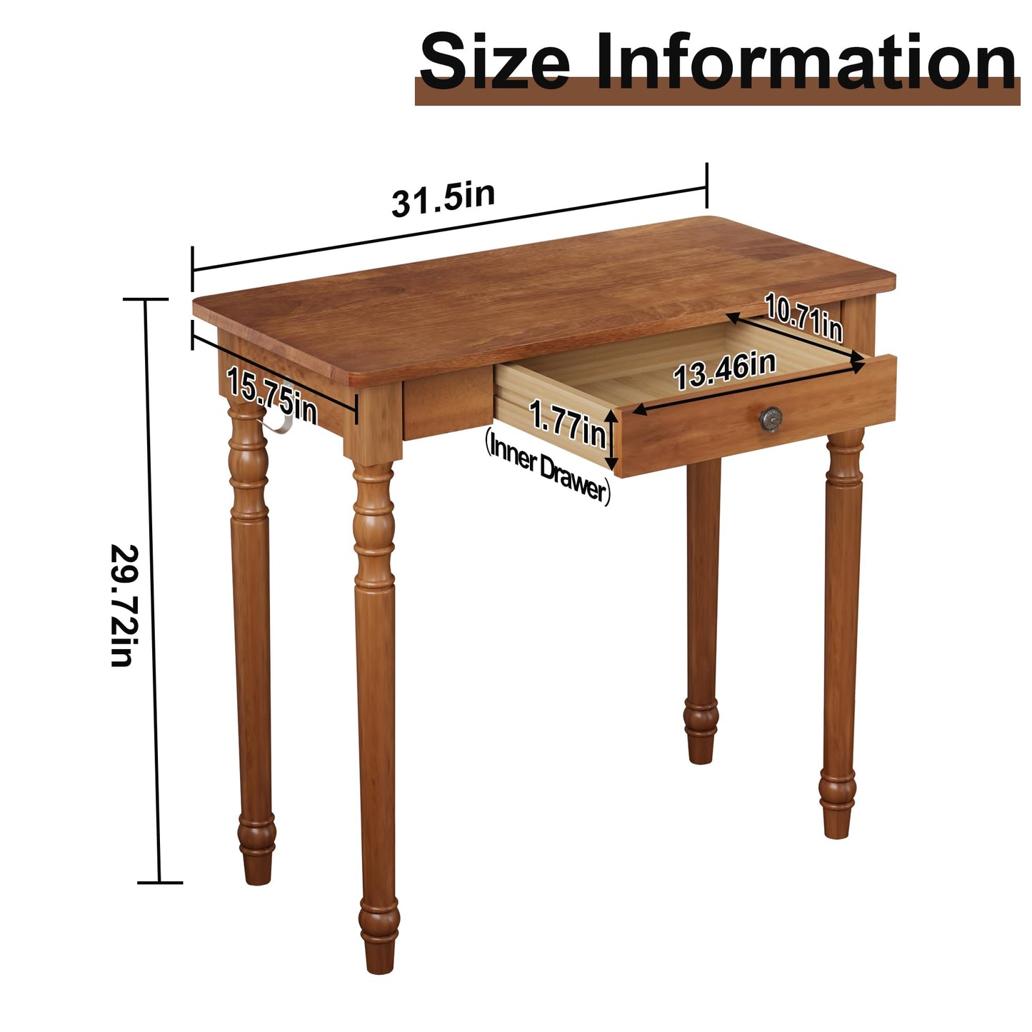 Vintage Solid Wood Writing Desk - 31.5" Mid Century Modern Desk with Drawer, Small Wooden Computer Desks for Home Office, Secretary Desks, Traditional Vanity Dressing Table for Bedroom, Walnut