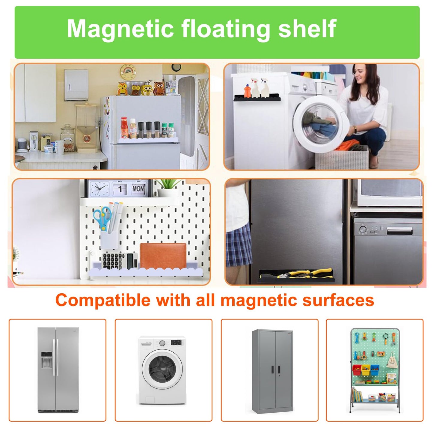 luniteling 2 Pack Magnetic Book Shelf for whiteboard,12.5LBS Holder Acrylic Scalloped Floating Shelves,16.73"x2.56"x2.76 Magnetic Floating Shelf for Classroom, Home & Office & Refrigerator Use(White)