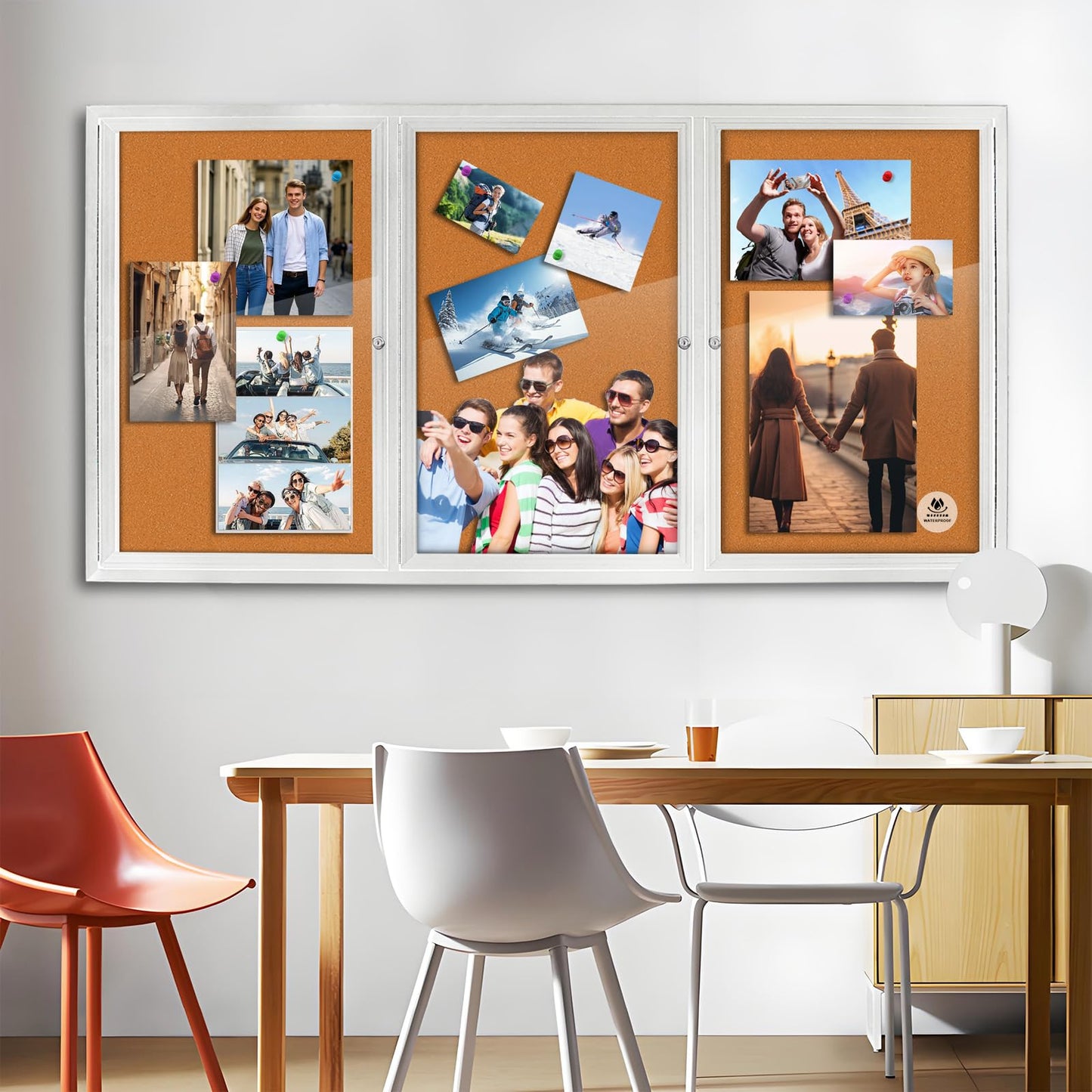 Lockable Outdoor Enclosed Bulletin Board, Weatherproof Cork Noticeboard with Locking Door, Wall-Mounted Aluminum Silver Framed Display Case for Messages,70x36 Inch