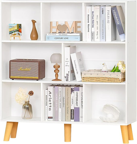 YAHARBO 8 Cube White Bookshelf, 3 Tier Book Shelf