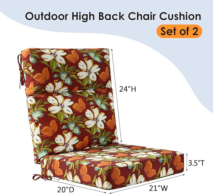 Unimatta Outdoor High Back Chair Cushion Seat Pads, 44 x 21 Inch