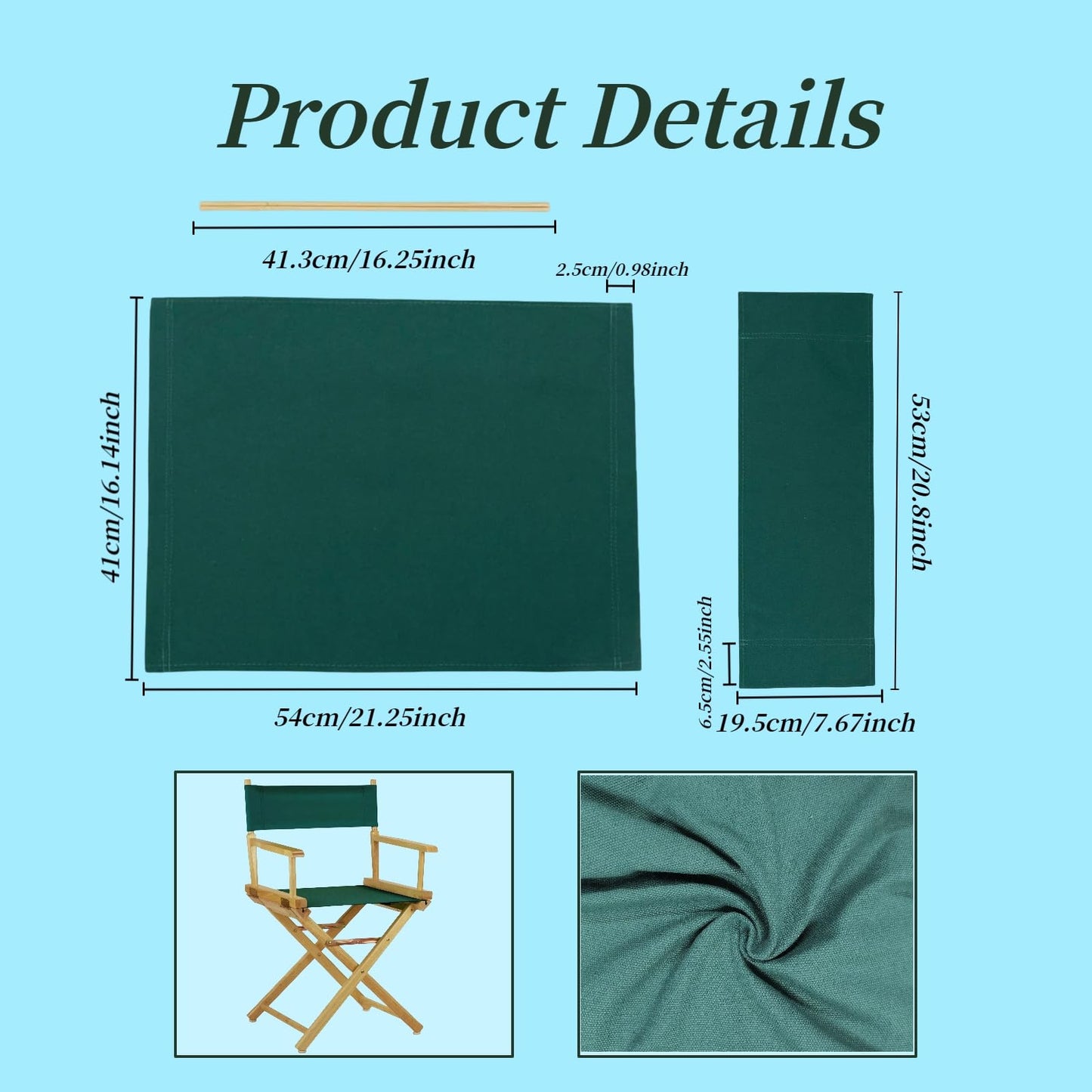 Wonafa 2 Set Director Chair Canvas Replacement with Wood Stick,21.2" L x 16.1" W/21.2X 7.8 Portable Replacement Cover Canvas for Directors Chair，Casual Director Chair Replacement Canvas (Army Green)
