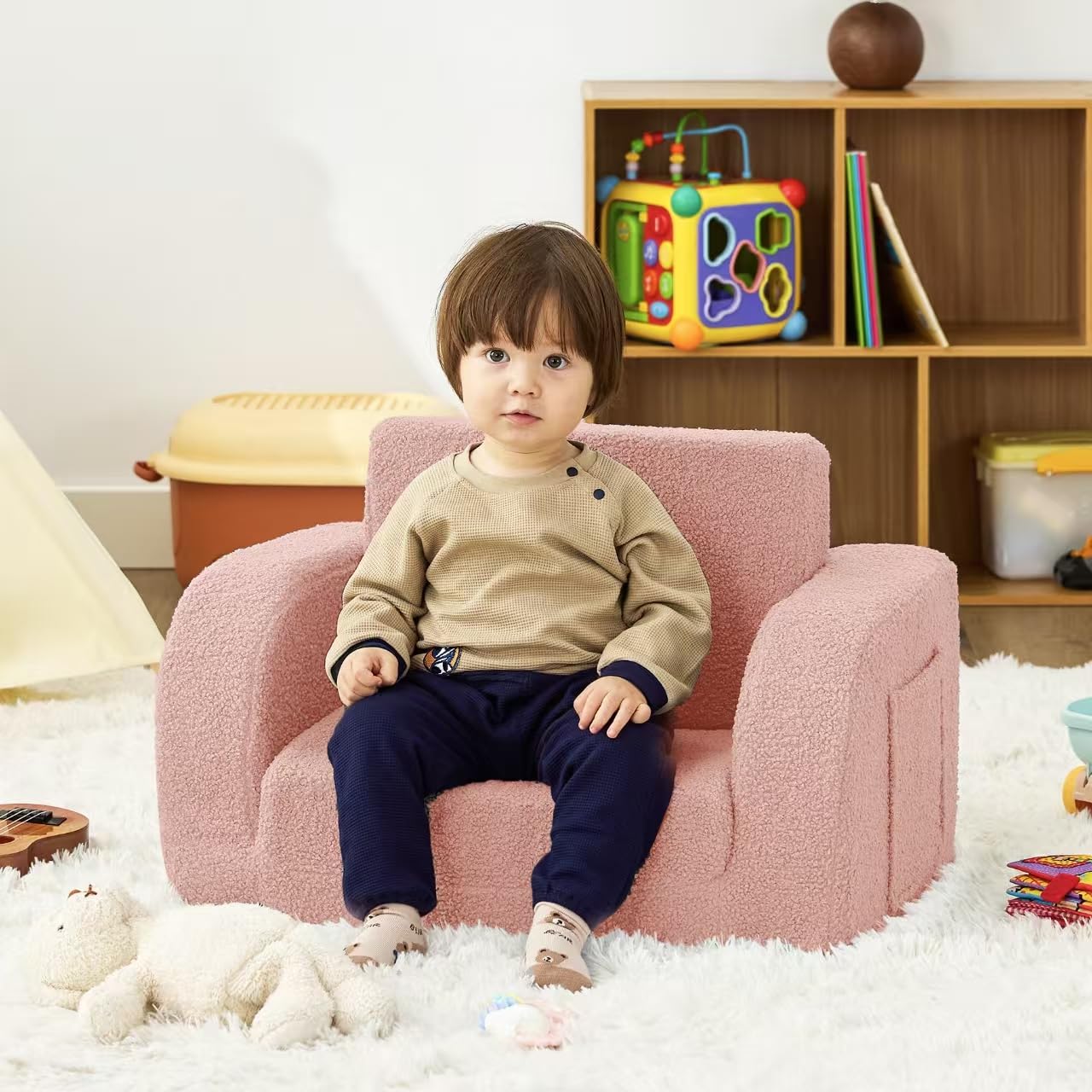 MuaMelop Toddler Couch, 2-in-1 Toddler Chairs Comfy 1-3 Years Old, Toddler Chair for Girls and Boys, Kids Couch Bed Fold Out, Convertible Baby Sofa to Lounge Chair for Playing, Reading, Napping, Pink