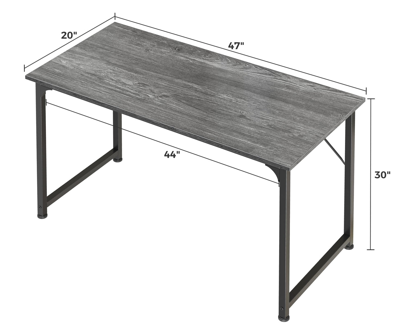 Huuger Computer Desk, 48 Inch Office Desk, Gaming Desk with Storage, Writing Desk Work Desk for Home Office, Study, Modern Simple Desk, Large Legroom, Metal Frame, Grey