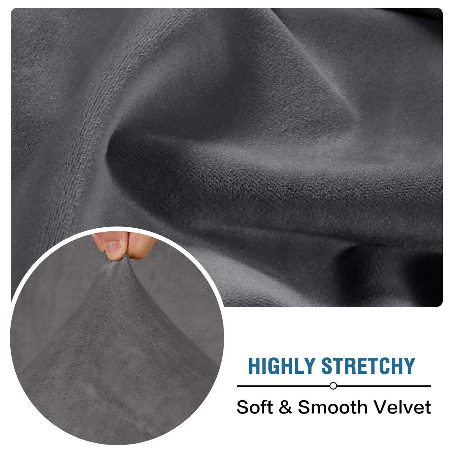 H.VERSAILTEX Velvet Stretch Couch Cushion Cover Plush Cushion Slipcover for Chair Loveseat Sofa Cushion Furniture Protector Seat Cushion Sofa Cover (3 Piece Sofa Cushion Covers, Grey)