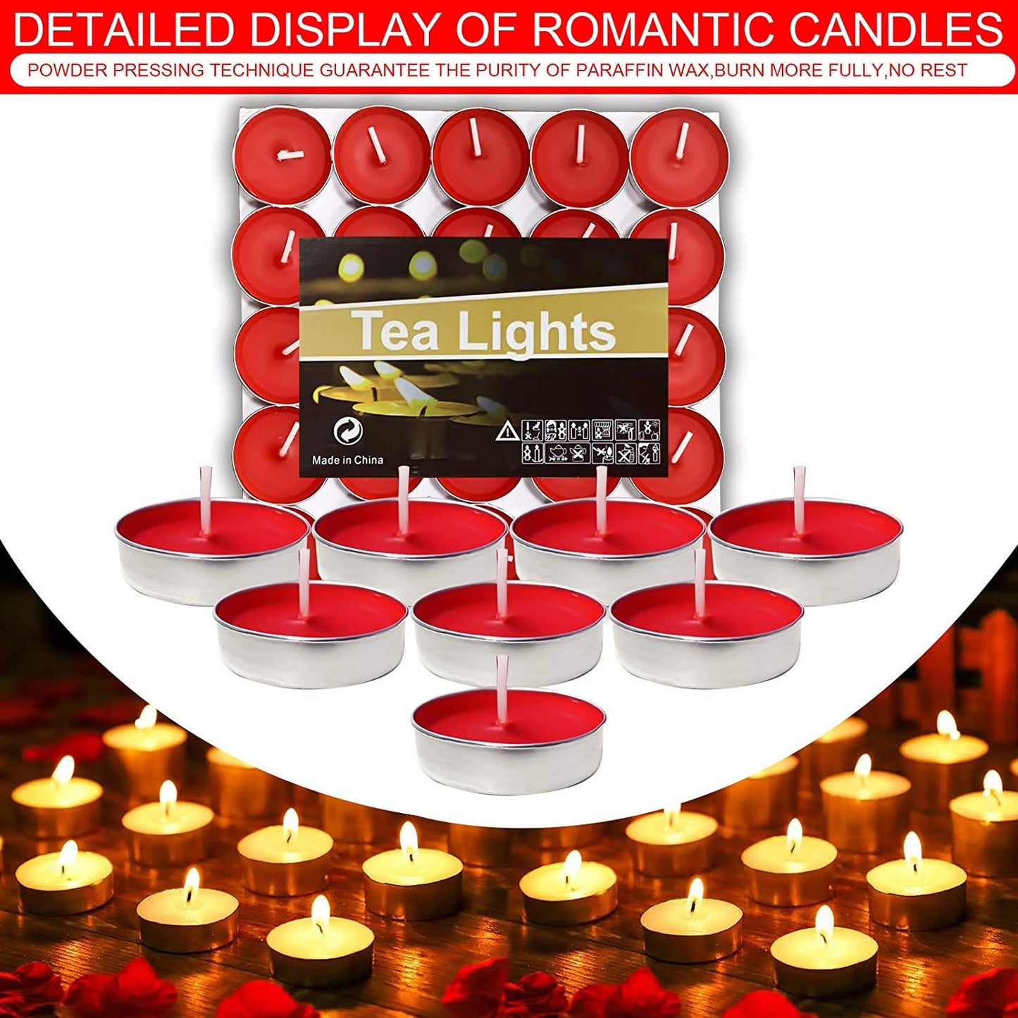 OUO Tea Lights - 50 Pack Smokeless, Dripless & Long Lasting Mini Tealight Candles for Mood, Dinners, Parties, Home Decoration, Wedding, Crafts (Purple)