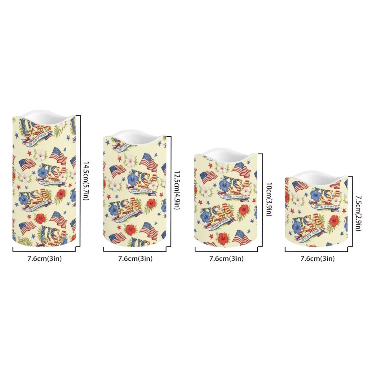 Uorisanigo 250th Years of American Freedom Flameless Candles Set of 4 Patriotic Floewrs LED Battery Operated Fake Candles Red White Blue Flag Electric Candles for Independence Day Decorations
